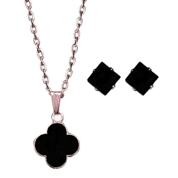 Silver Chain With Black Pendant Combo Set 2