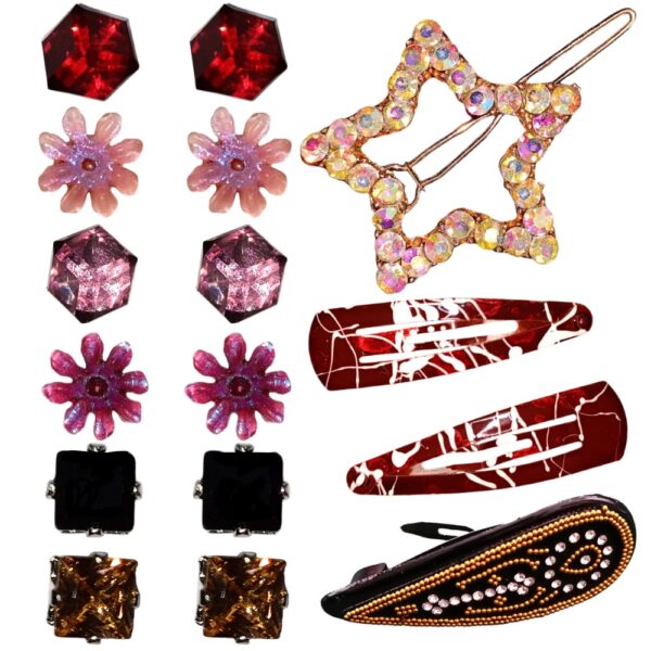 Wonderful Stud Earrings with Hair Clips Combo 1
